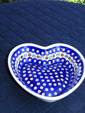 Polish Pottery Heart Shaped Baker